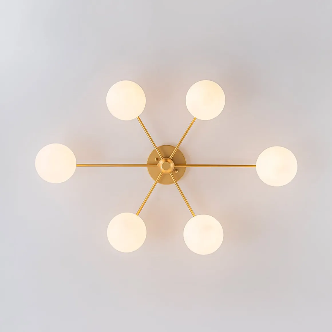 6-Light Opal Glass Globe Linear Sputnik Semi Flush Chandelier