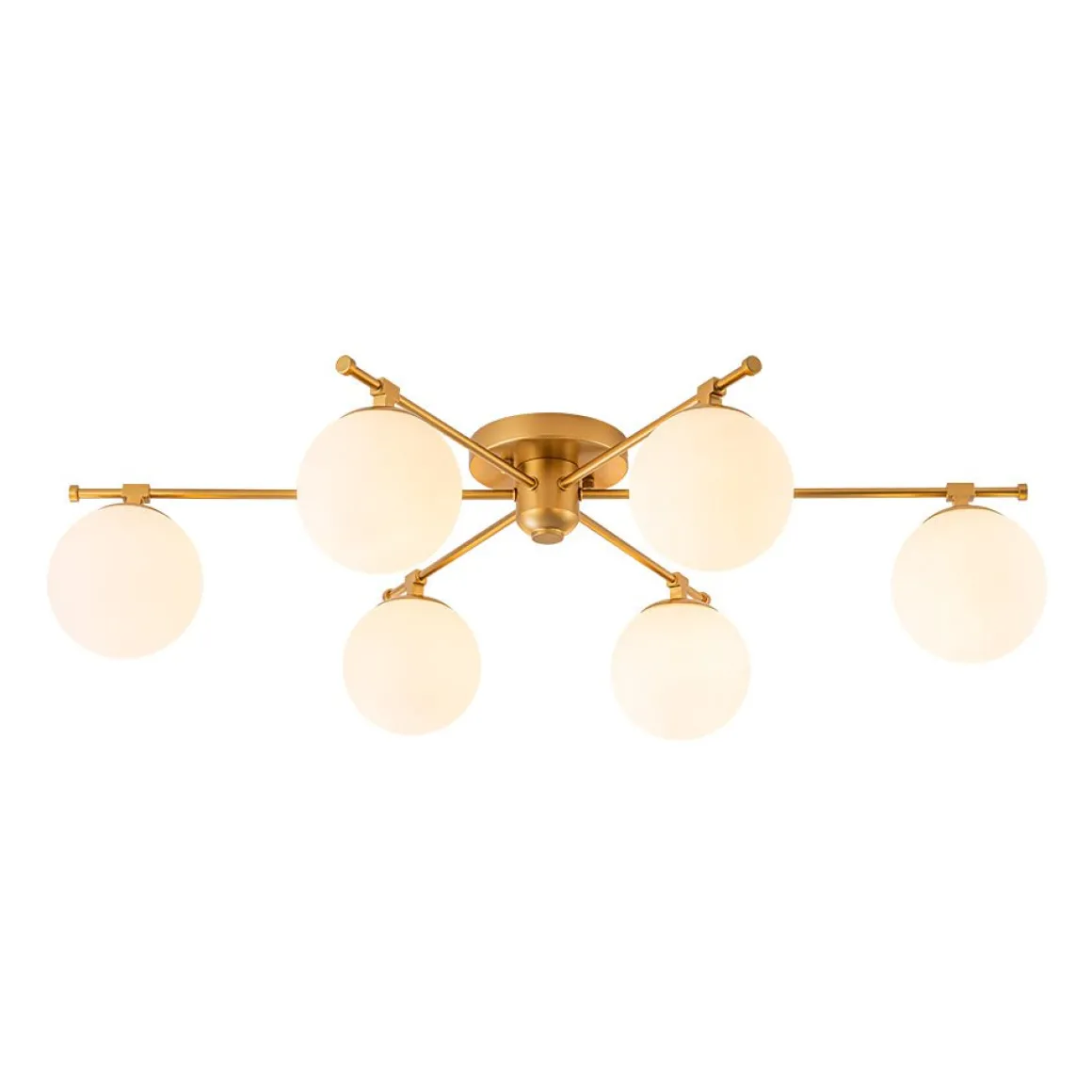 6-Light Opal Glass Globe Linear Sputnik Semi Flush Chandelier