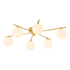 6-Light Opal Glass Globe Linear Sputnik Semi Flush Chandelier