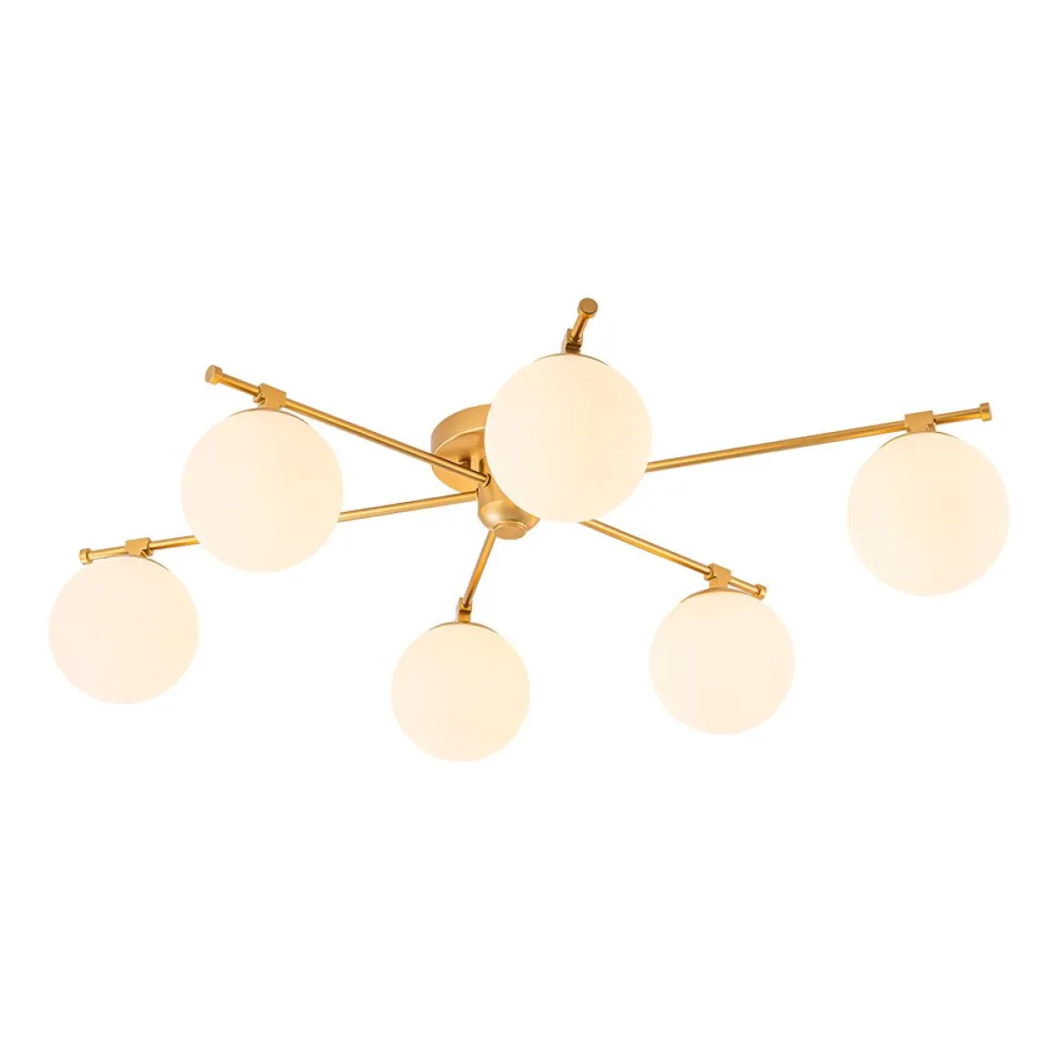 6-Light Opal Glass Globe Linear Sputnik Semi Flush Chandelier