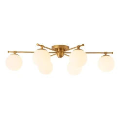 6-Light Opal Glass Globe Linear Sputnik Semi Flush Chandelier