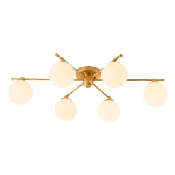 6-Light Opal Glass Globe Linear Sputnik Semi Flush Chandelier