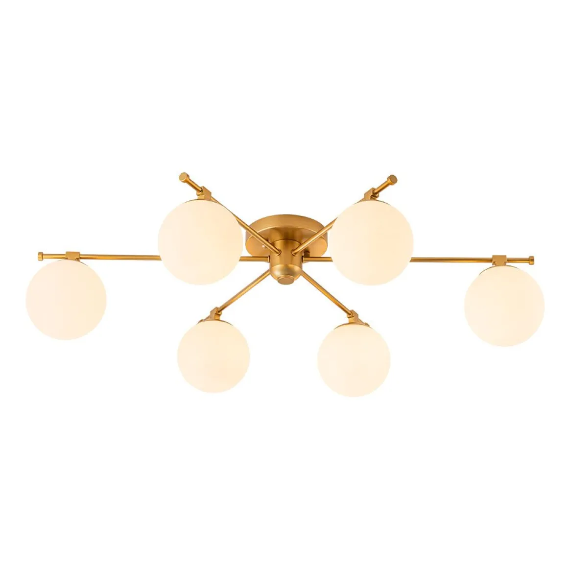 6-Light Opal Glass Globe Linear Sputnik Semi Flush Chandelier