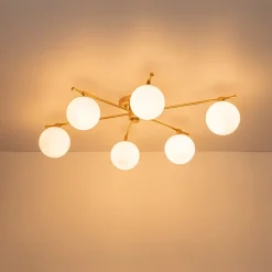 6-Light Opal Glass Globe Linear Sputnik Semi Flush Chandelier
