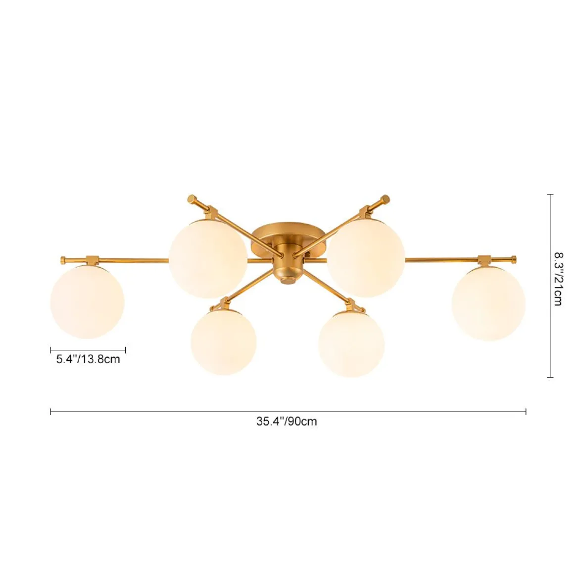 6-Light Opal Glass Globe Linear Sputnik Semi Flush Chandelier
