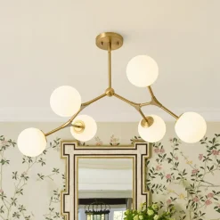 6-Light Opal Glass Globe Linear Branch Sputnik Chandelier