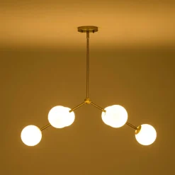 6-Light Opal Glass Globe Linear Branch Sputnik Chandelier