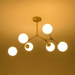 6-Light Opal Glass Globe Linear Branch Sputnik Chandelier