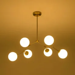 6-Light Opal Glass Globe Linear Branch Sputnik Chandelier