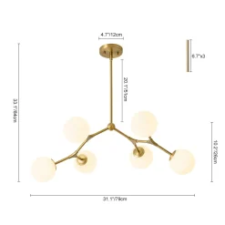 6-Light Opal Glass Globe Linear Branch Sputnik Chandelier