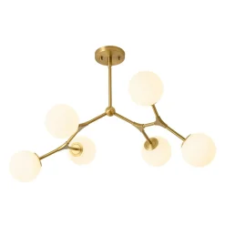 6-Light Opal Glass Globe Linear Branch Sputnik Chandelier