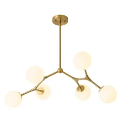 6-Light Opal Glass Globe Linear Branch Sputnik Chandelier