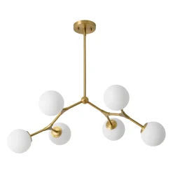 6-Light Opal Glass Globe Linear Branch Sputnik Chandelier