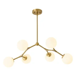 6-Light Opal Glass Globe Linear Branch Sputnik Chandelier