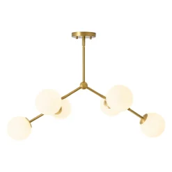 6-Light Opal Glass Globe Linear Branch Sputnik Chandelier