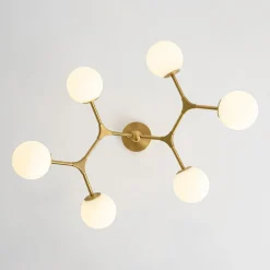 6-Light Opal Glass Globe Linear Branch Sputnik Chandelier