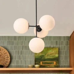 4-Light Opal Glass Globe Sputnik Semi Flush Chandelier