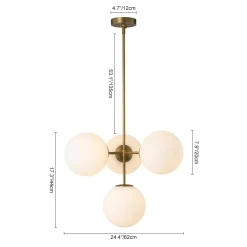 4-Light Opal Glass Globe Sputnik Semi Flush Chandelier