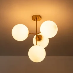 4-Light Opal Glass Globe Sputnik Semi Flush Chandelier