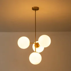 4-Light Opal Glass Globe Sputnik Semi Flush Chandelier