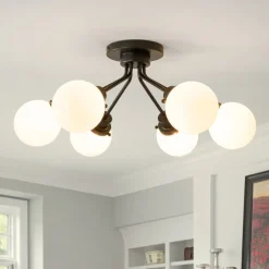 6-Light Opal Glass Globe Sputnik Semi Flush Mount