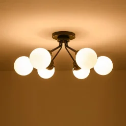 6-Light Opal Glass Globe Sputnik Semi Flush Mount