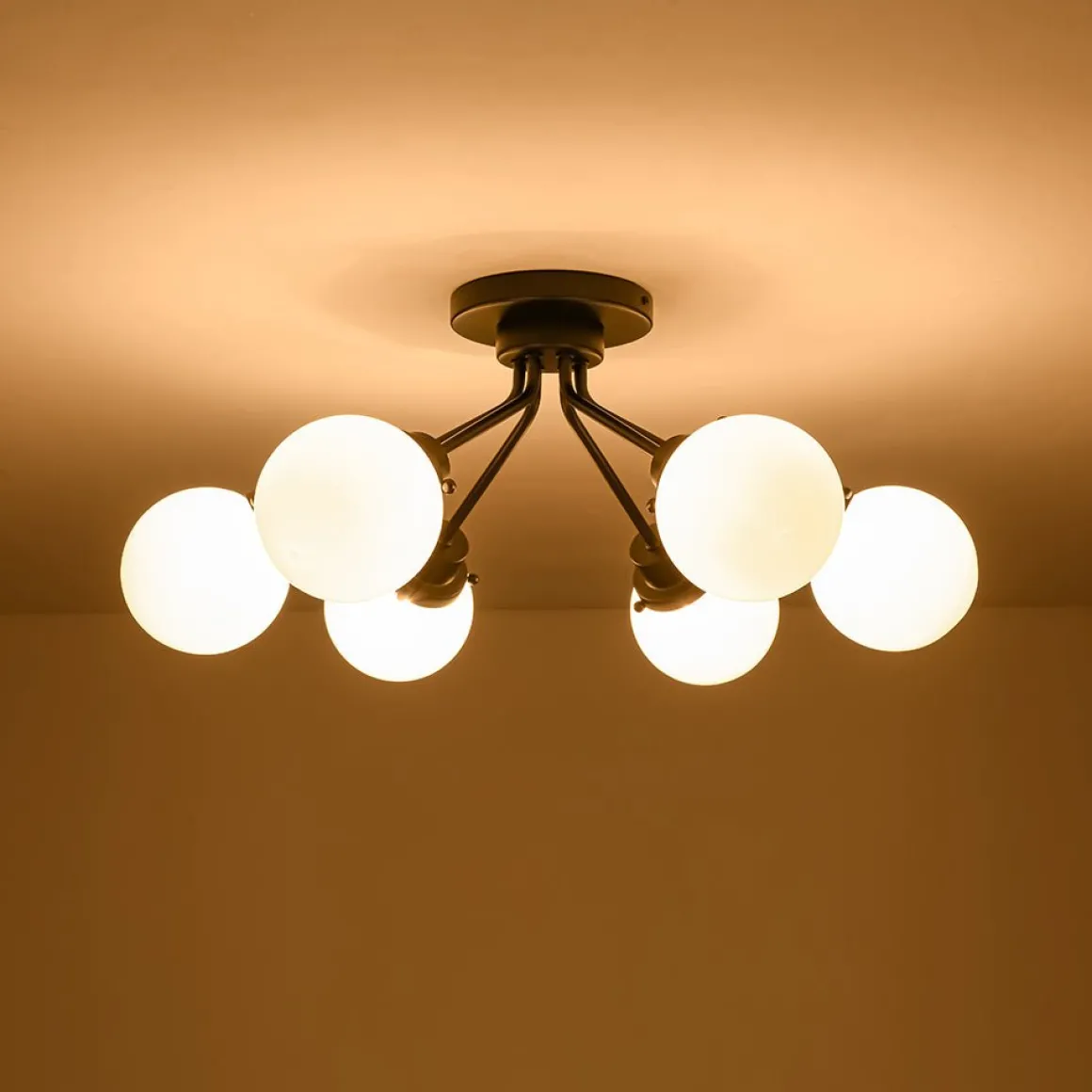 6-Light Opal Glass Globe Sputnik Semi Flush Mount