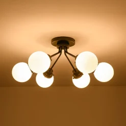 6-Light Opal Glass Globe Sputnik Semi Flush Mount