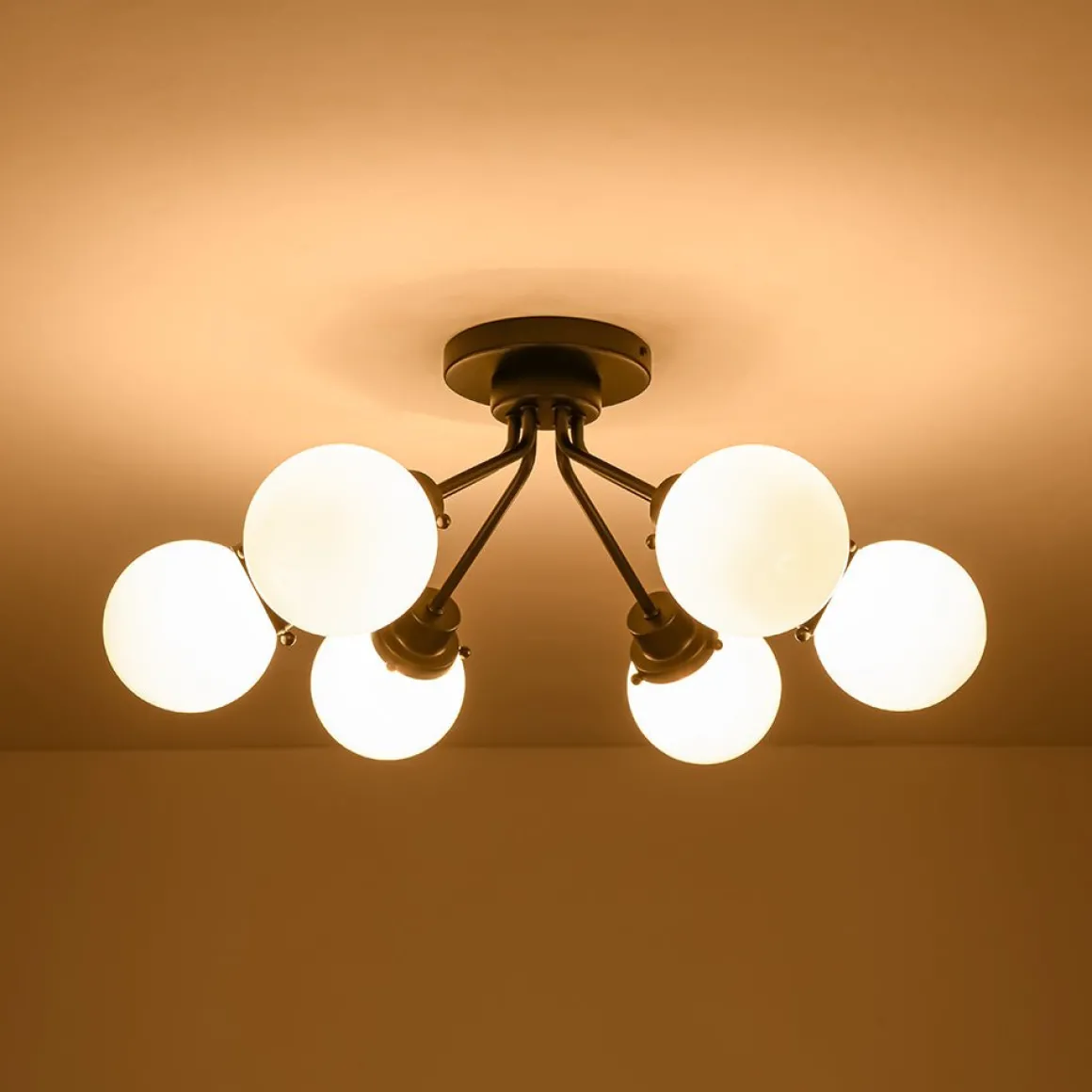 6-Light Opal Glass Globe Sputnik Semi Flush Mount