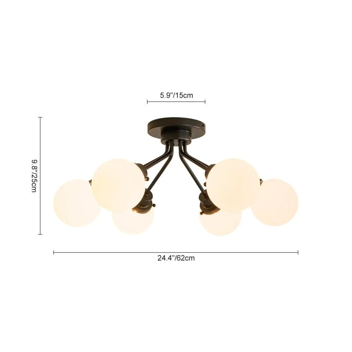6-Light Opal Glass Globe Sputnik Semi Flush Mount