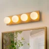 4-Light Opal Glass Linear Wooden Semi Flush Mount / Wall Light