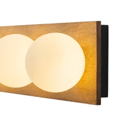 4-Light Opal Glass Linear Wooden Semi Flush Mount / Wall Light