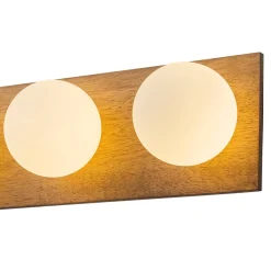 4-Light Opal Glass Linear Wooden Semi Flush Mount / Wall Light