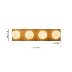 4-Light Opal Glass Linear Wooden Semi Flush Mount / Wall Light