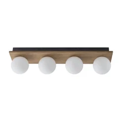 4-Light Opal Glass Linear Wooden Semi Flush Mount / Wall Light