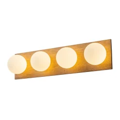 4-Light Opal Glass Linear Wooden Semi Flush Mount / Wall Light