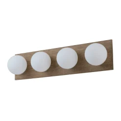 4-Light Opal Glass Linear Wooden Semi Flush Mount / Wall Light