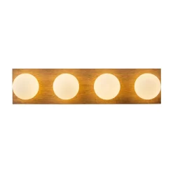 4-Light Opal Glass Linear Wooden Semi Flush Mount / Wall Light