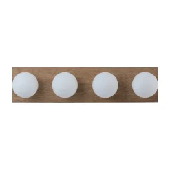 4-Light Opal Glass Linear Wooden Semi Flush Mount / Wall Light