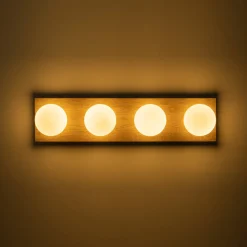 4-Light Opal Glass Linear Wooden Semi Flush Mount / Wall Light