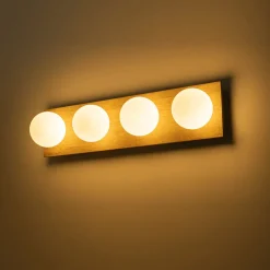4-Light Opal Glass Linear Wooden Semi Flush Mount / Wall Light