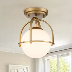 1-Light Opal Glass Sphere Semi-Flush Mount