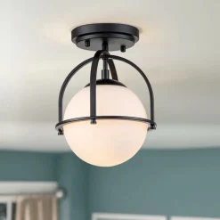 1-Light Opal Glass Sphere Semi-Flush Mount