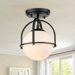 1-Light Opal Glass Sphere Semi-Flush Mount
