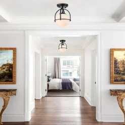 1-Light Opal Glass Sphere Semi-Flush Mount