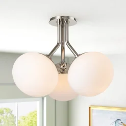 3-Light Opal Glass Sphere Semi Flush Mount Light