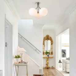 3-Light Opal Glass Sphere Semi Flush Mount Light