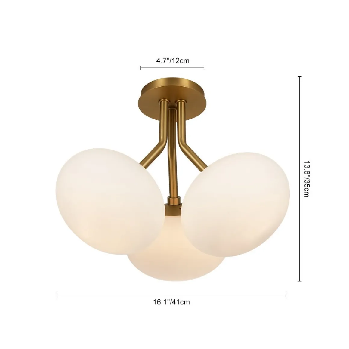 3-Light Opal Glass Sphere Semi Flush Mount Light