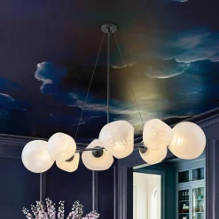 8-Light Opal Swirl Glass Globe Branch Island Chandelier