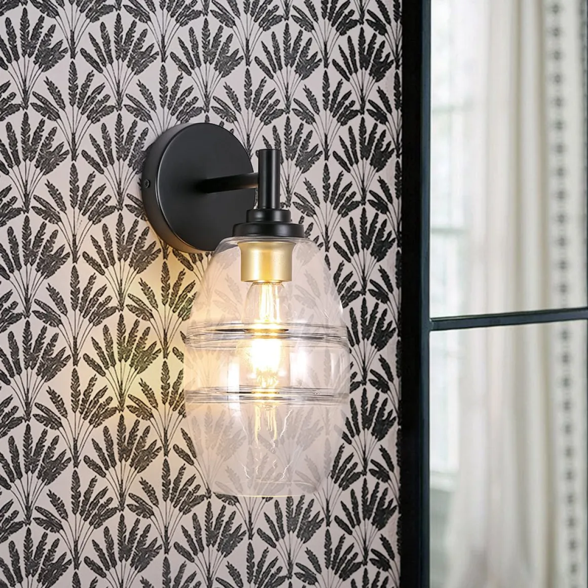 1-Light Oval Clear Embossed Glass Vanity Wall Sconce